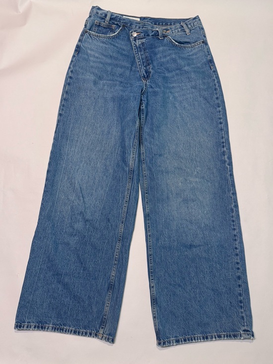 Zara Denim - Zara Wide Leg Jeans Womens Crossover Blue High Rise Medium Wash Minimalist 12